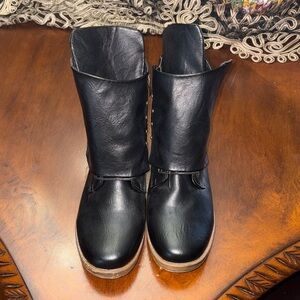 Black Faux Leather Ankle Boots with Brass Eyelet Detail